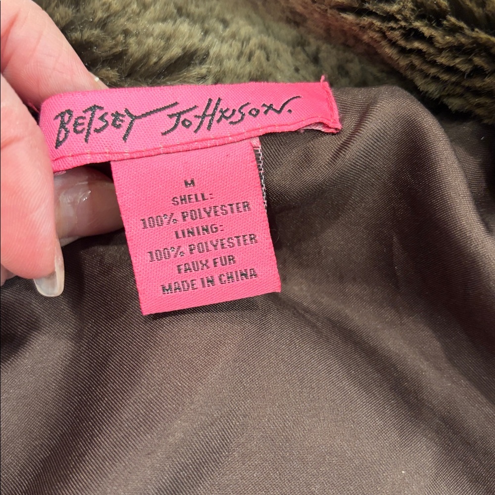 Betsey Johnson Brown/Tan Faux‎ Fur Teddy Coat Size M Lined Hook Eye Closure - Picture 12 of 14
